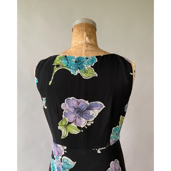 VTG Y2K Talbots Black Floral Silk Chiffo 1930s Style Bias Cut Dress S Size 4 - Picture 5 of 10